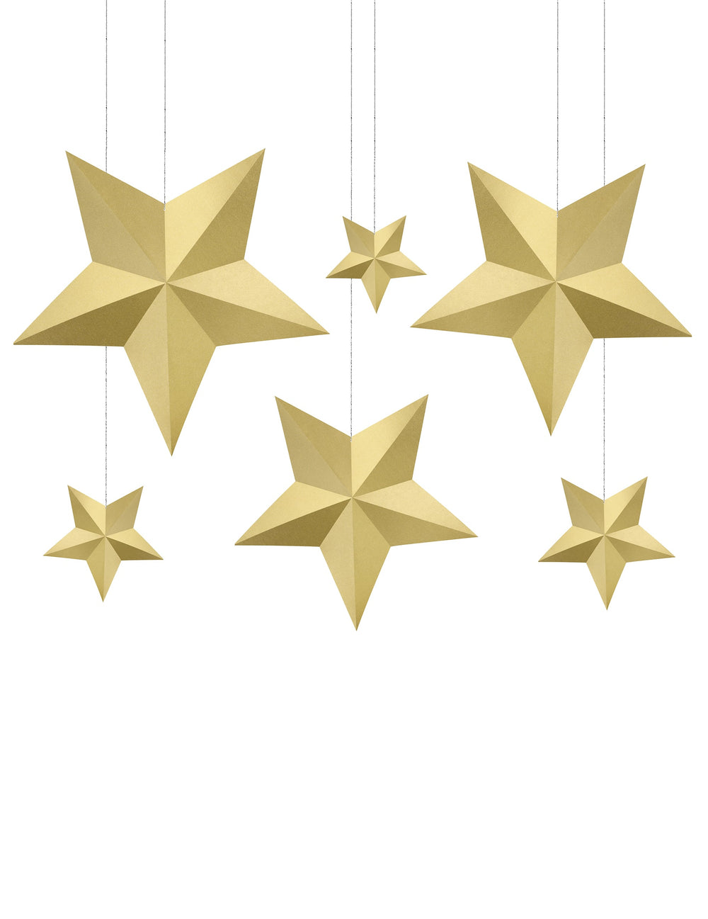 6 étoiles à suspendre 3D Noël pour décoration dorées