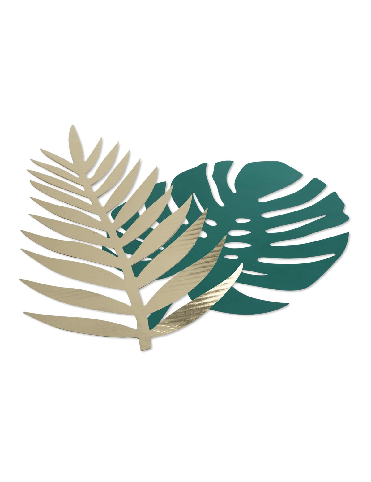 Folhas tropicais em cartão para decoraçao de mesa verde e dourado
