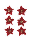 6 flores poinsétia adesivas veludo vermelho e dourado 5,5 cm