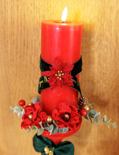 6 flores poinsétia adesivas veludo vermelho e dourado 5,5 cm