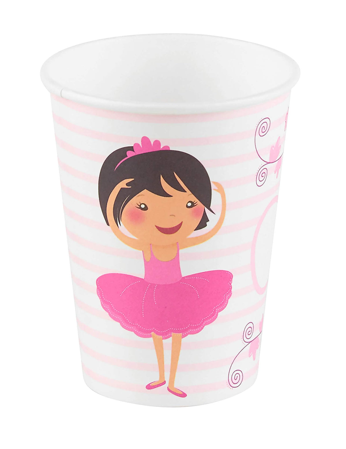 Copo de cartão bailarina cor de rosa e branco às riscas