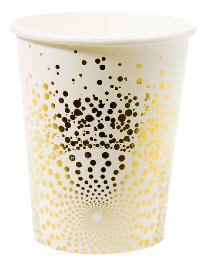 Gobelets dorés luxe pour fête blancs à pois dorés