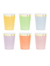 6 Copos de cartão pastel com rebordo dourado 220 ml