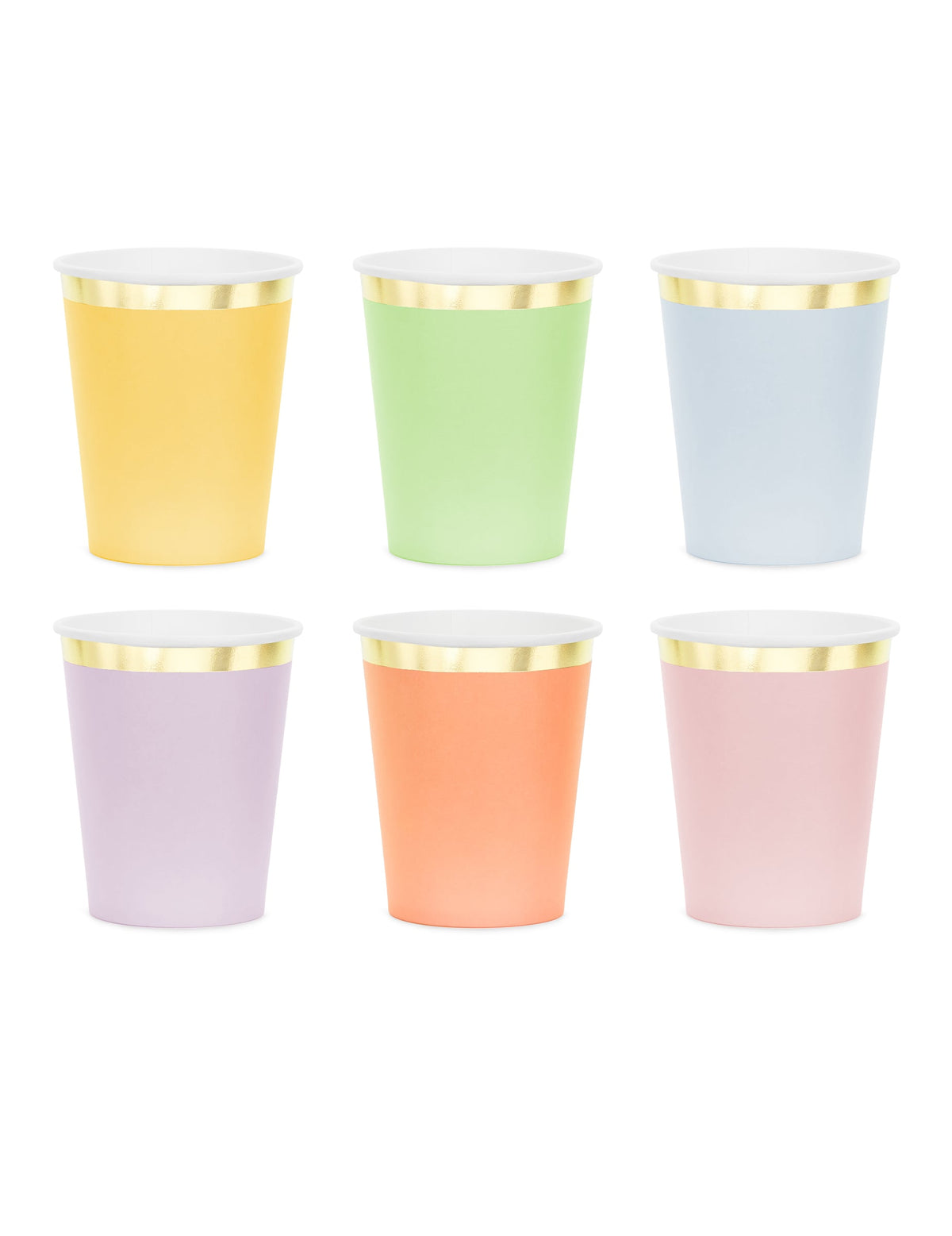 6 Copos de cartão pastel com rebordo dourado 220 ml