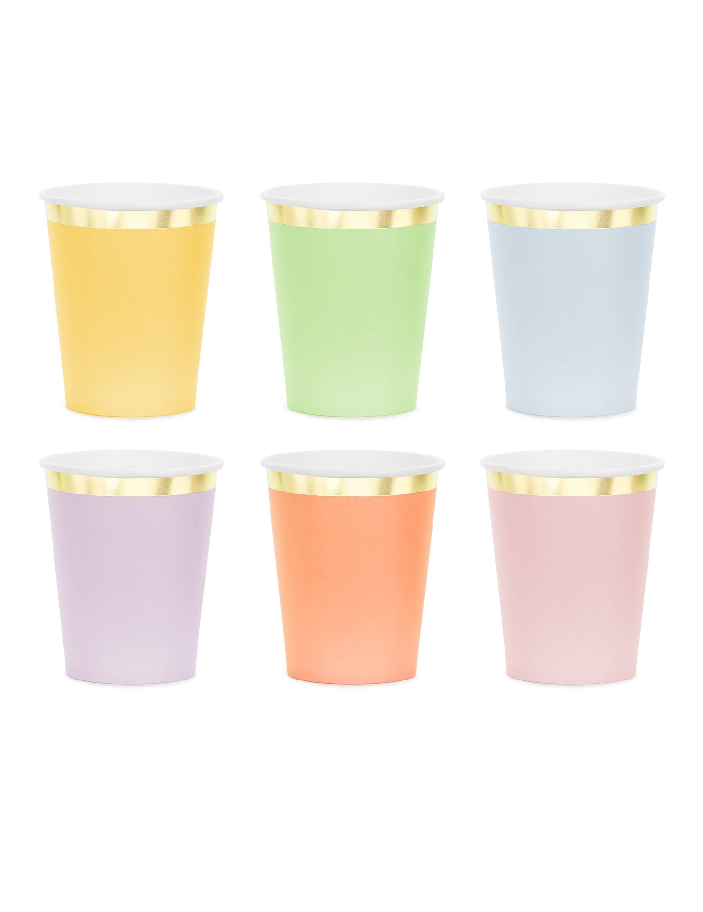 6 Copos de cartão pastel com rebordo dourado 220 ml