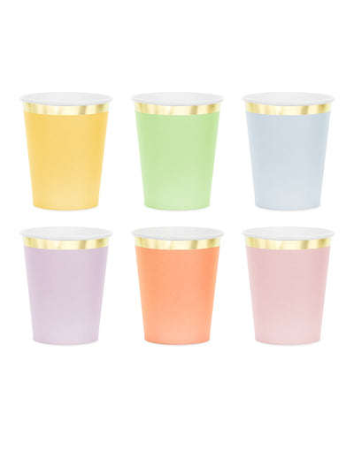 6 Copos de cartão pastel com rebordo dourado 220 ml