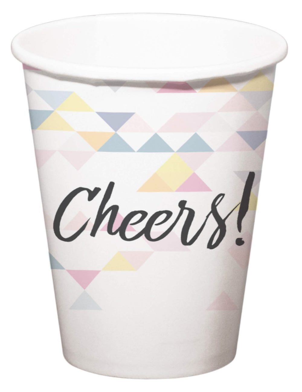 Copos de cartão Cheers geométrico para festa branco pastel