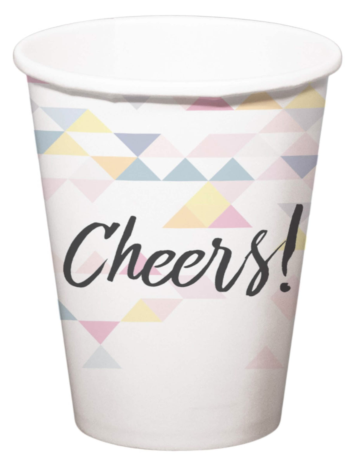 Copos de cartão Cheers geométrico para festa branco pastel