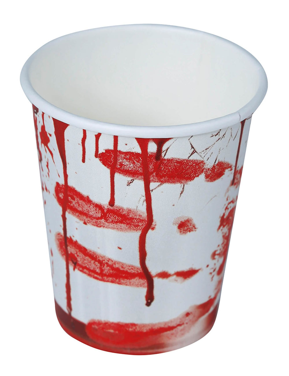 Grande plano nas manchas de sangue do copo de cartão de halloween ensanguentado