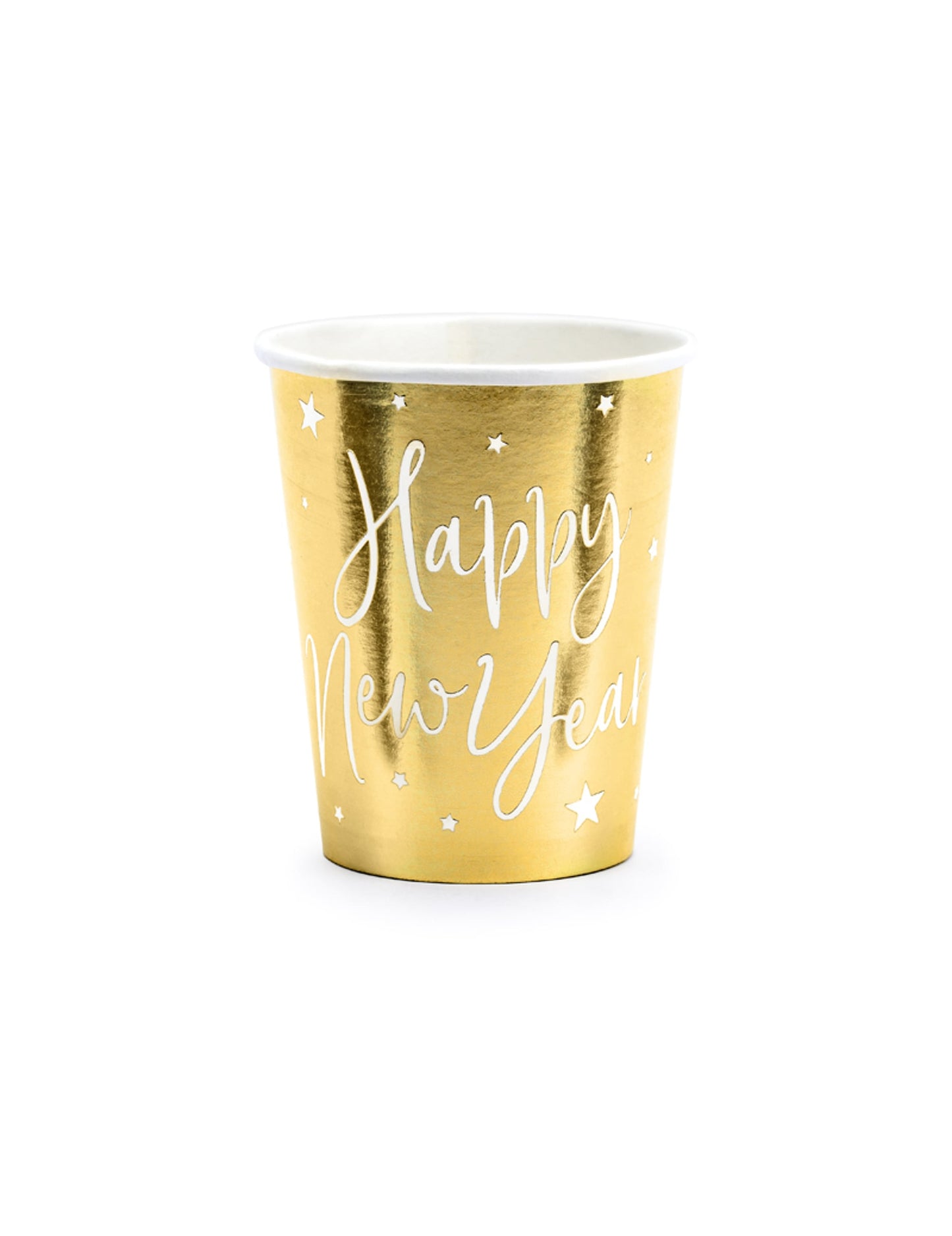Gobelets en carton Happy New Year pour fête dorés métallisés à étoiles