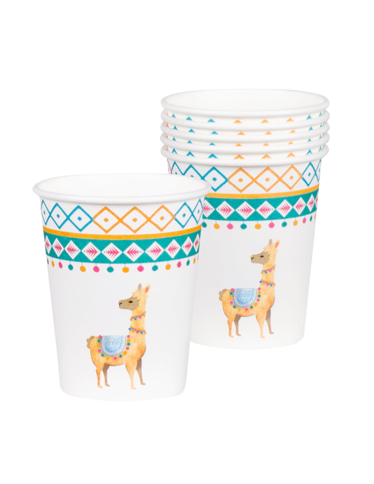 Gobelets en carton lama pour fête blancs avec motifs colorés