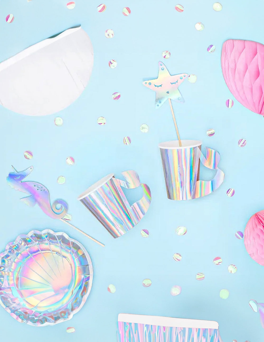 Gobelets en carton sirène pour fête holographique avec nageoire