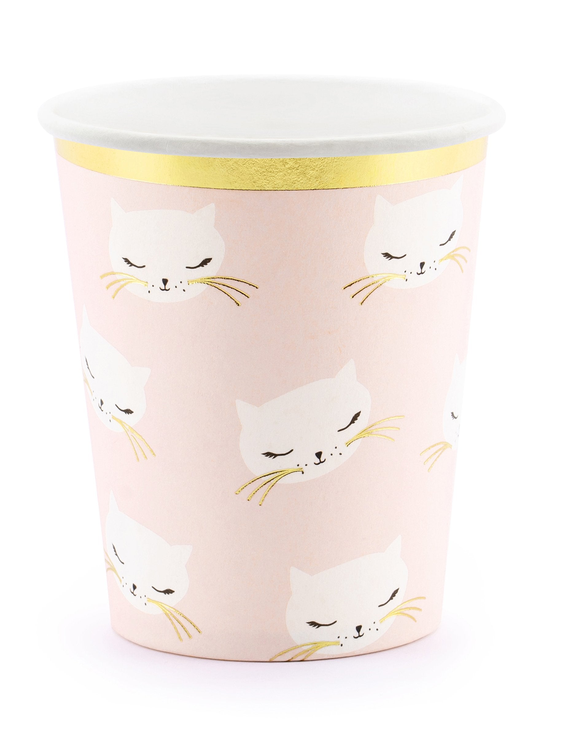Gobelets petits chats pour enfant rose et blanc avec liseré doré