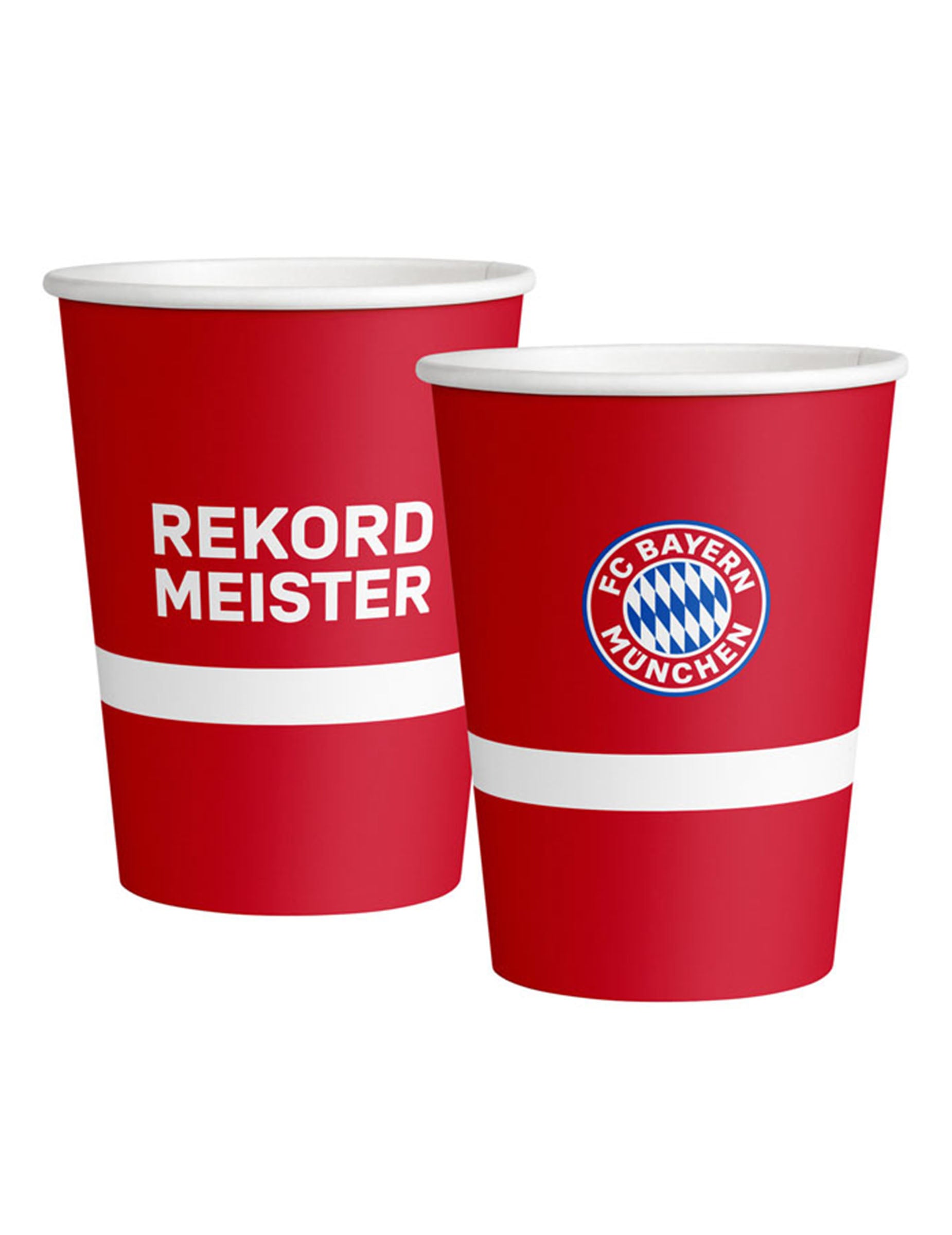 Gobelets en carton FC Bayern Munich pour fête rouge avec logo et inscription Rekordmeister