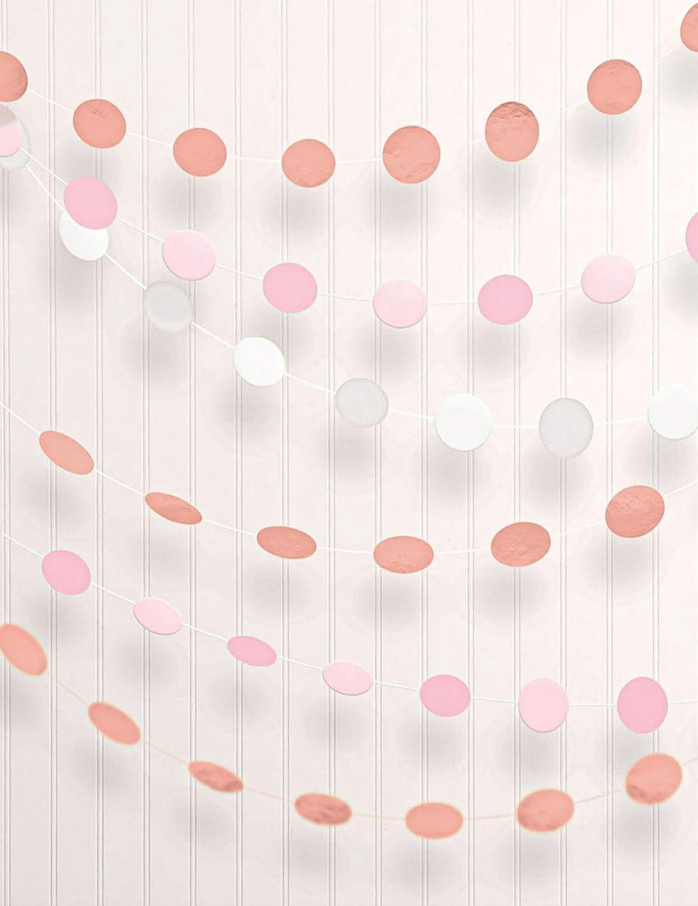 Guirlanda de papel com círculos cor de rosa gold para decoração de festa cor de rosa e branco