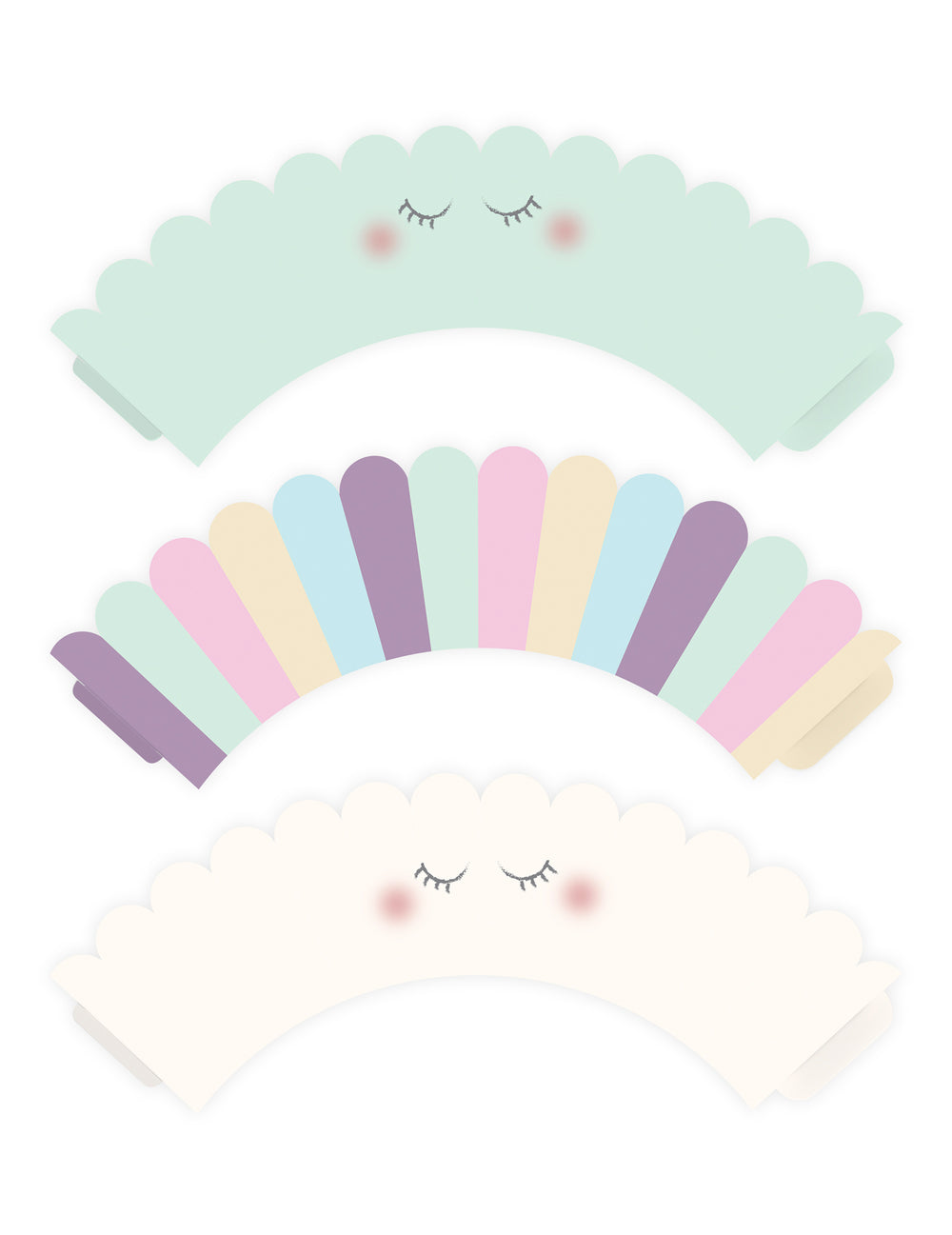 Détail des différents modèles des habillages à cupcake licorne pastel