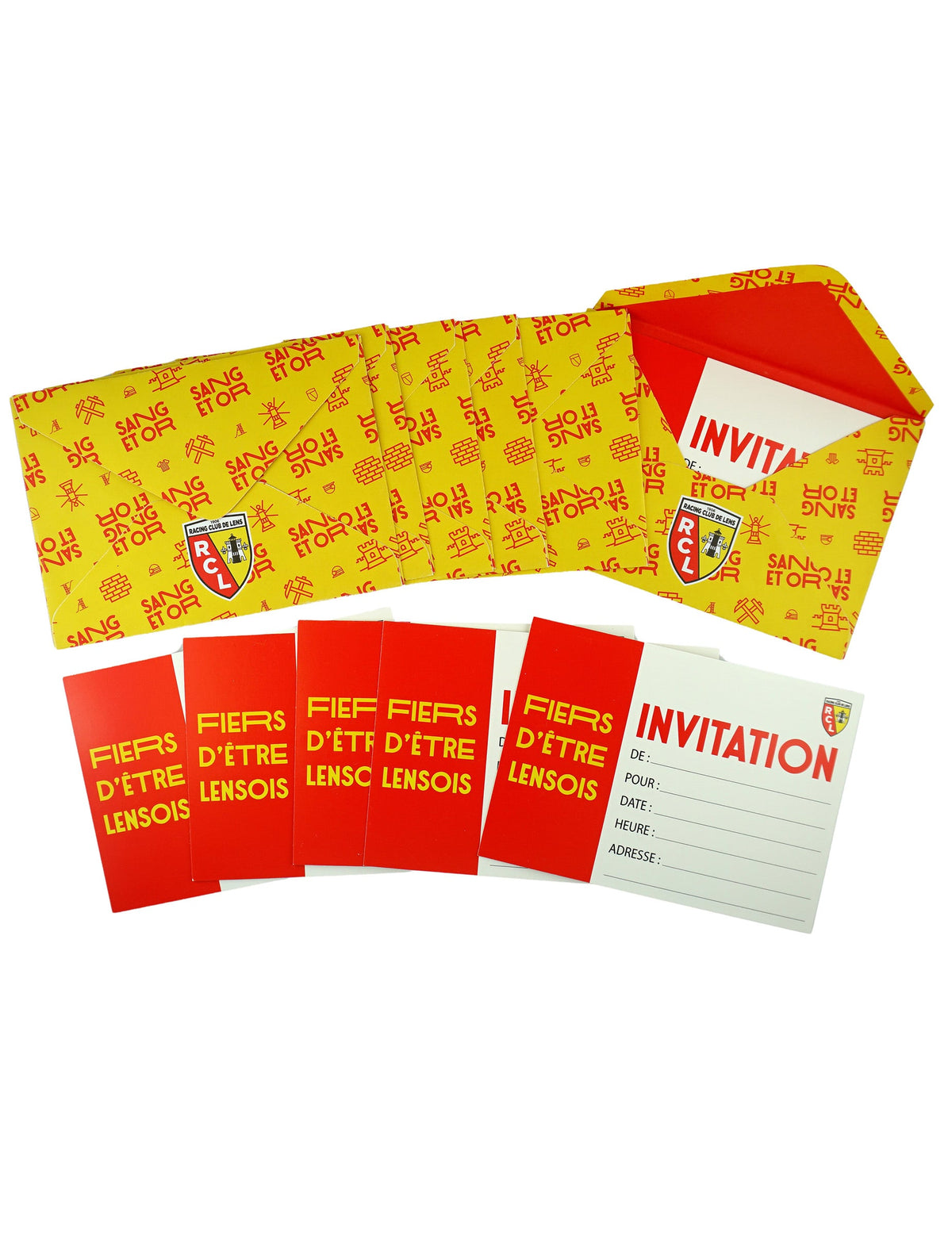 Invitations et enveloppes RC Lens pour supporter sang et or