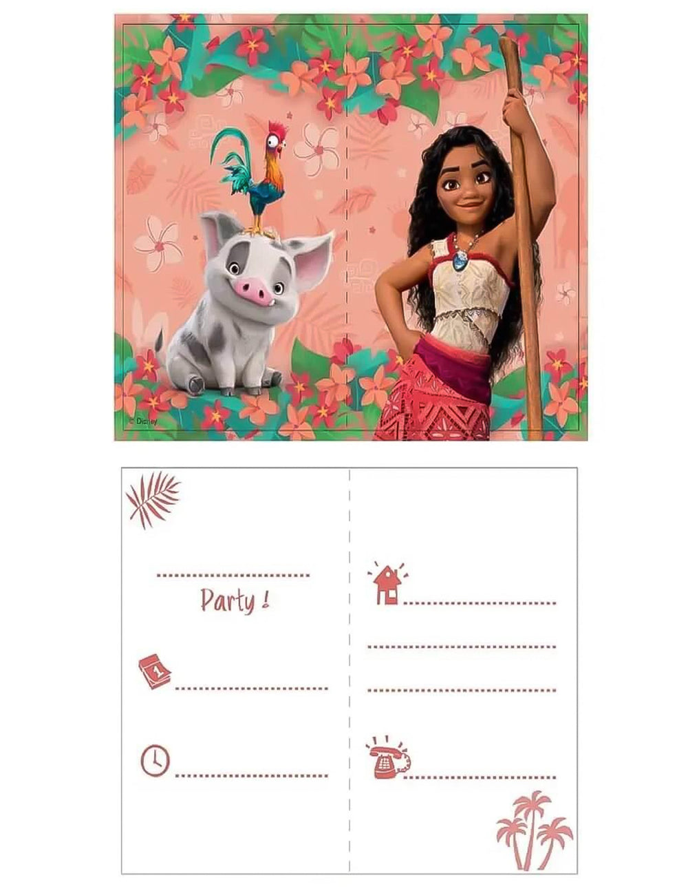 Vue du recto et du verso des invitations Vaiana 2