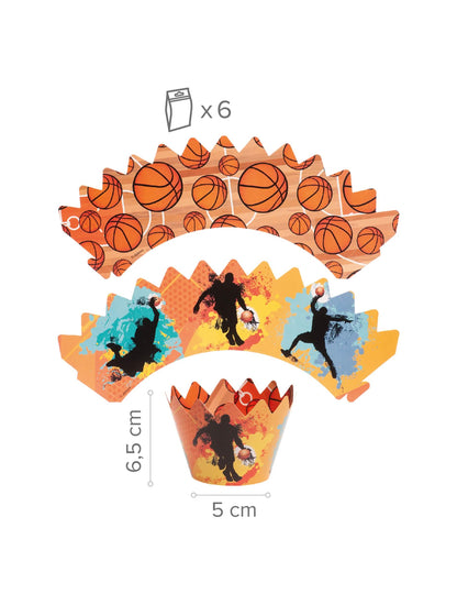 Kit de decoração para 6 cupcakes com toppers de Basquetebol