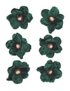 6 magnólias adesivas de veludo verde escuro e dourado 6 cm
