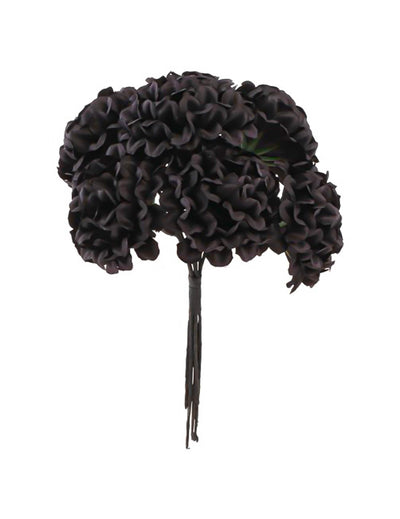 6 mini hortênsias pretas 14 cm