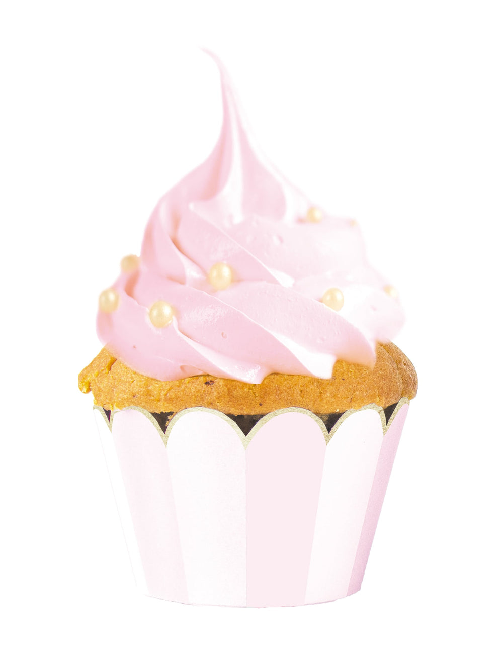 Habillage moule cupcake rose et blanc à bords festonnés dorés