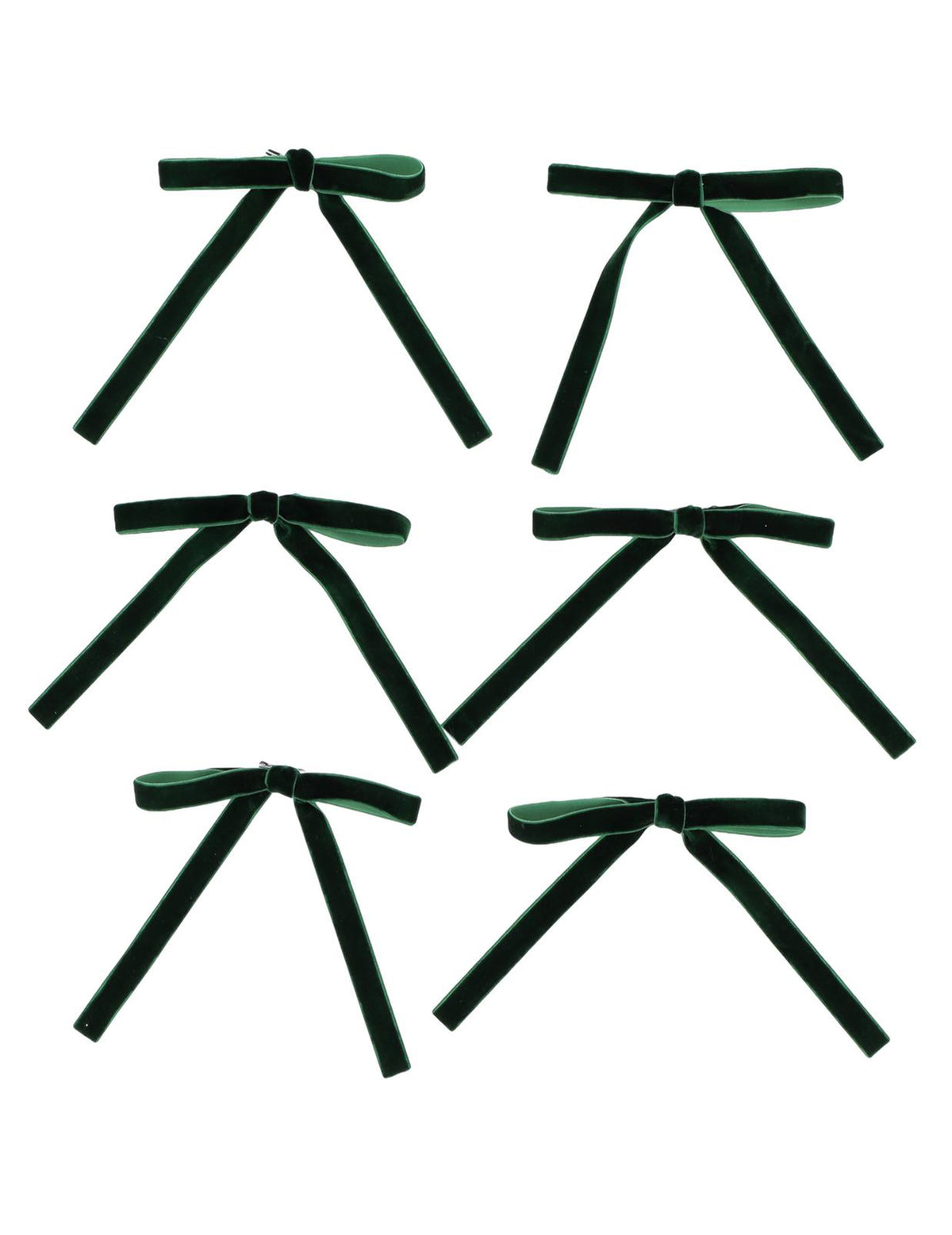 6 laços finos de veludo verde escuro 13 x 13 cm