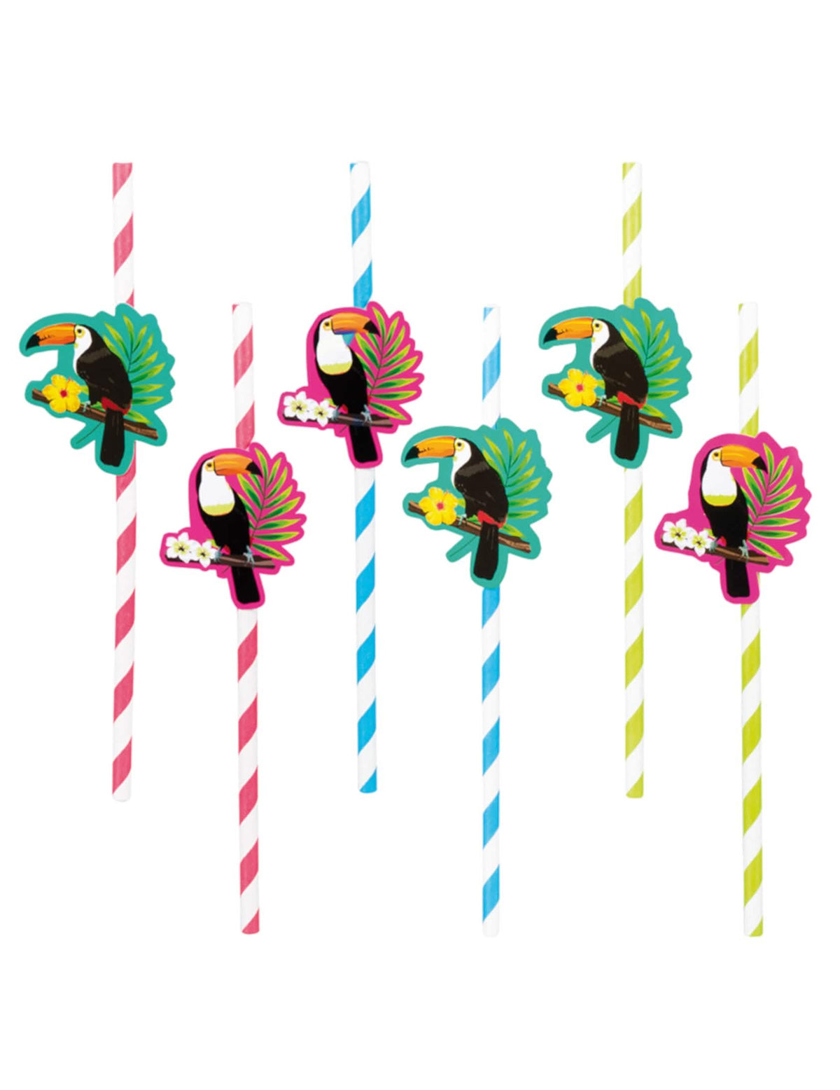 palhinhas em cartão toucan multicolores às riscas cor de rosa azul e verde