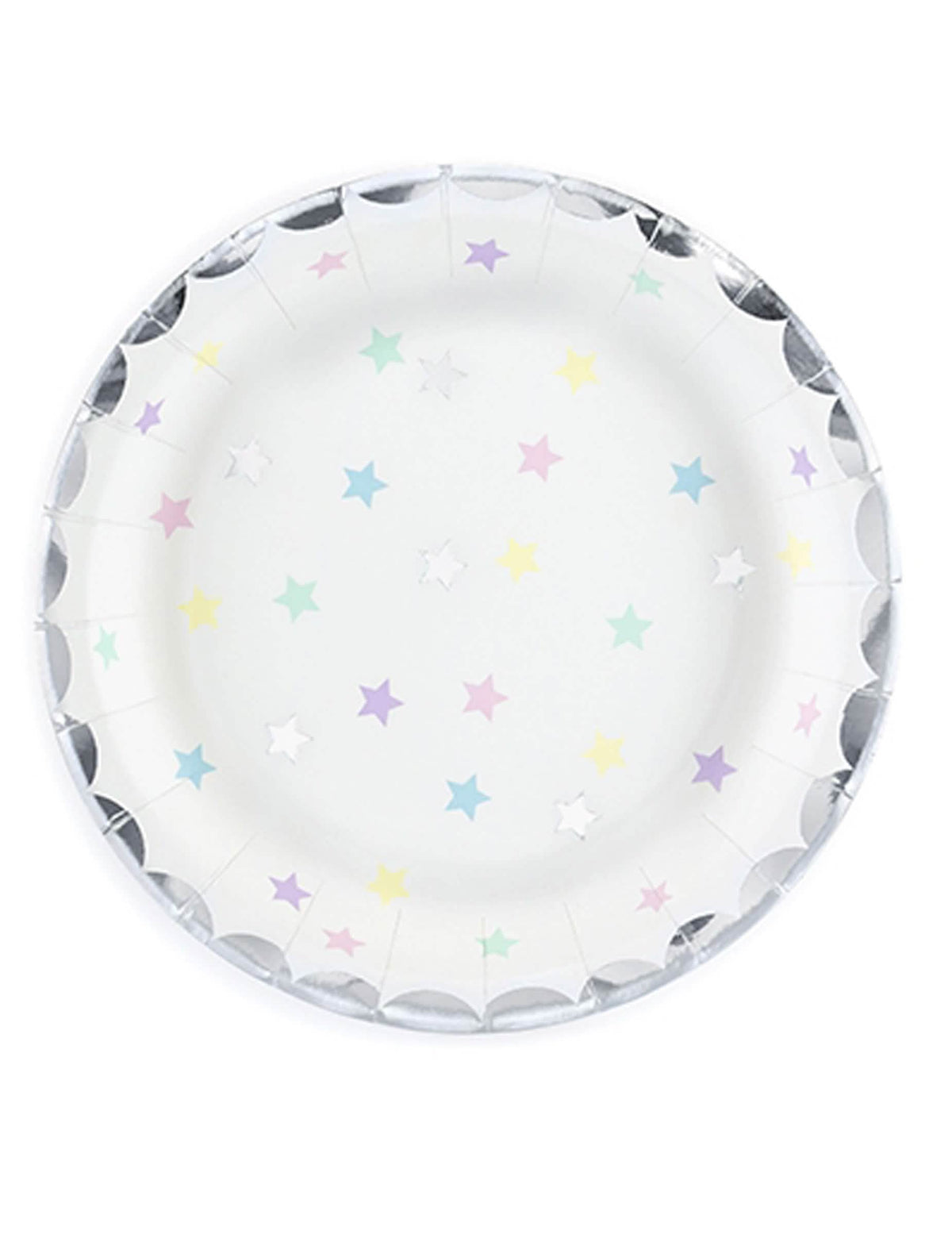 pratos estrelas em cartão pastel com borda prateada