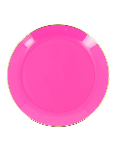 6 pratos pequenos reutilizáveis em plástico rosa e dourado 19 cm