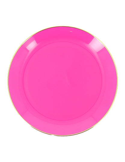 6 pratos pequenos reutilizáveis em plástico rosa e dourado 19 cm