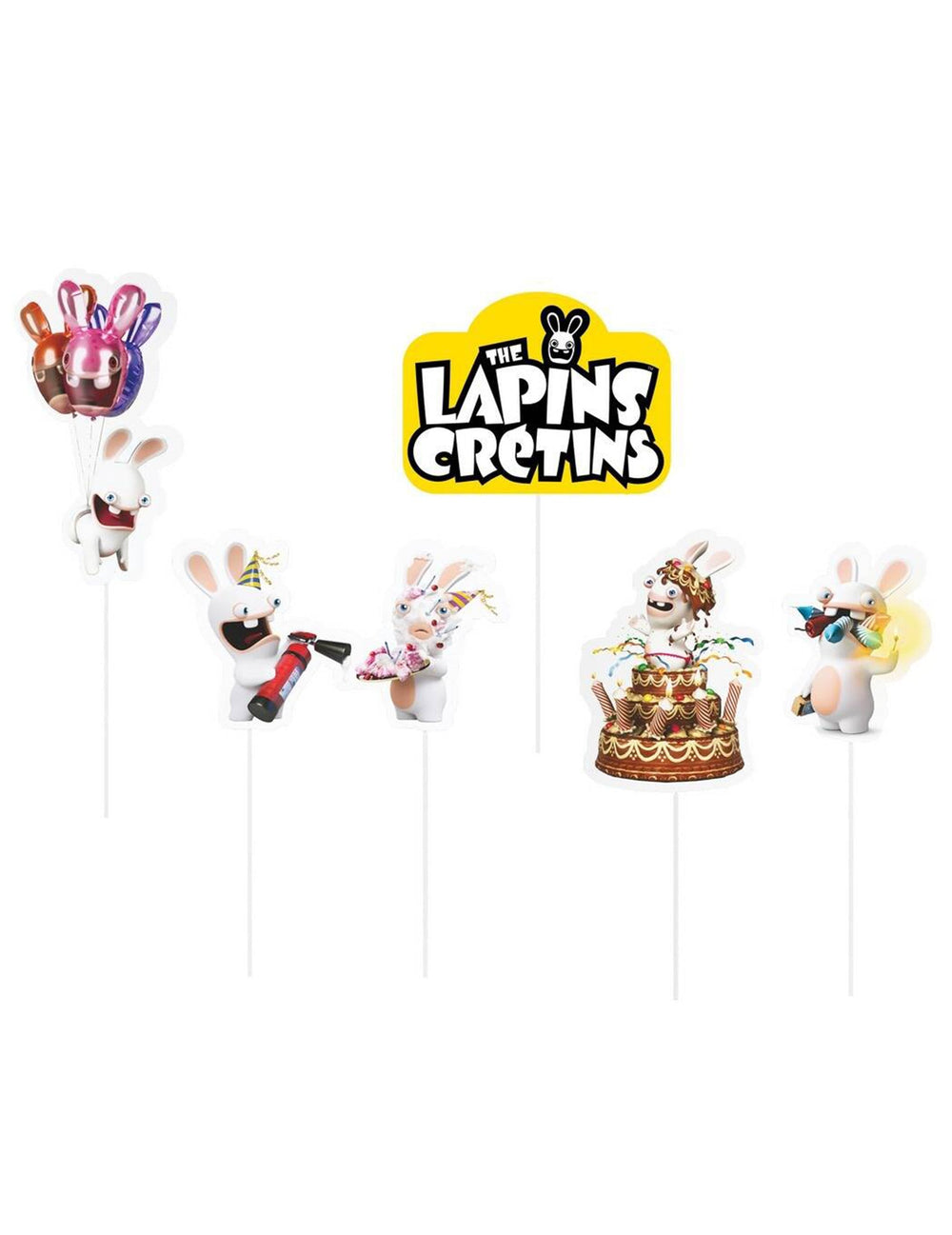 Pics à gâteau Lapins crétins pour anniversaire lot de 6 multicolore