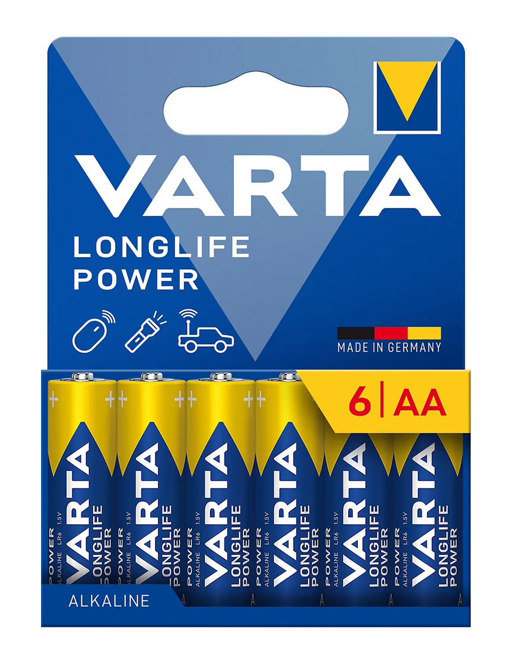 6 Piles LONGLIFE POWER LR06 AA bleues et jaunes