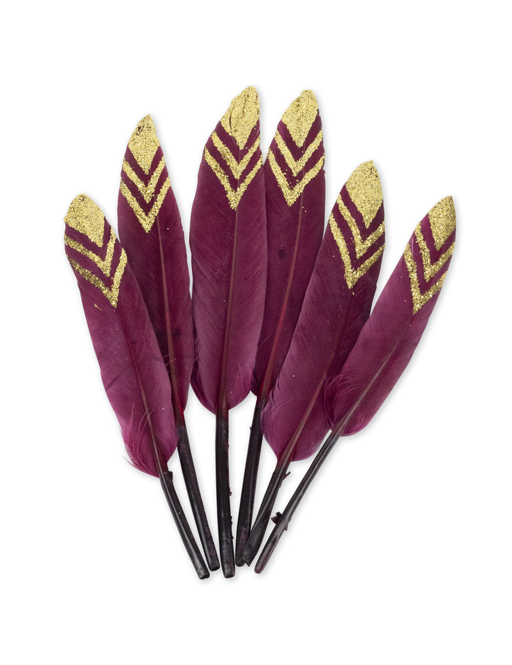 Plumes ethniques pour décoration marsala et paillettes or