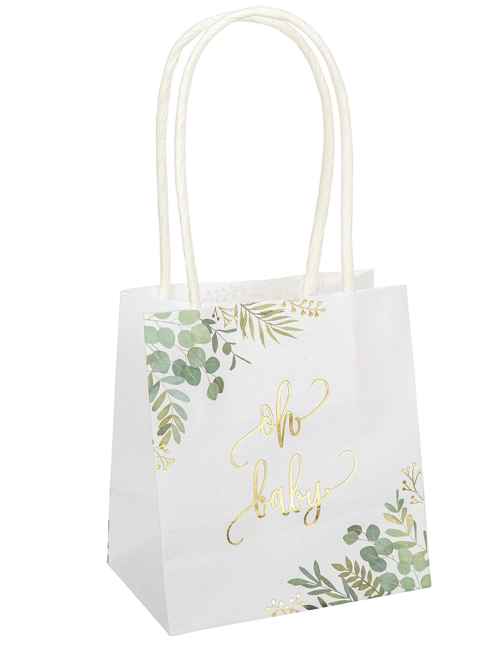 Saco de brindes Oh Baby eucalipto para baby shower branco com dourado or