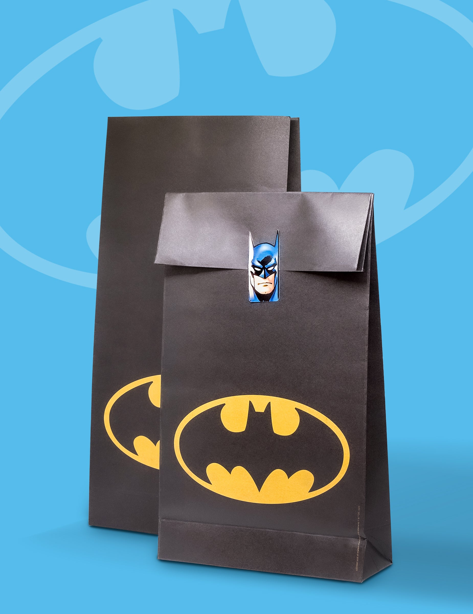 Détail de l'autocollant de fermeture des sacs cadeaux Batman