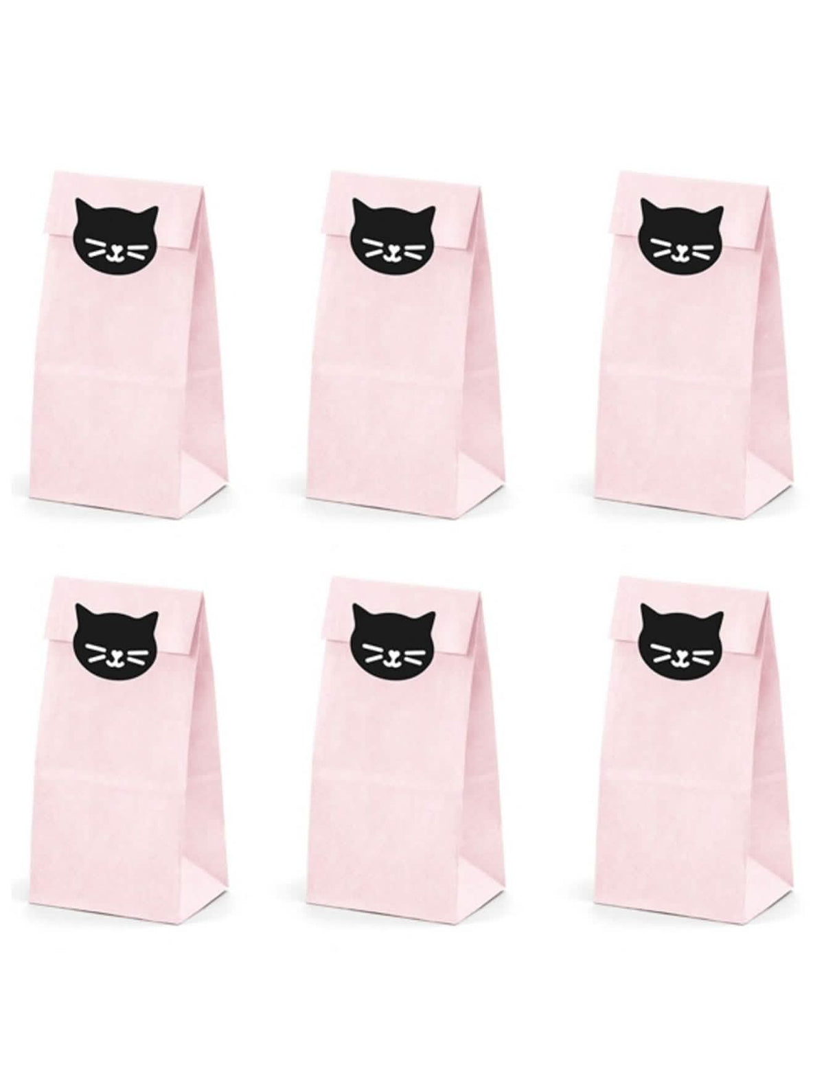 sacos de prenda de papel com gatinho para festa, cor-de-rosa, com autocolantes de gatos pretos