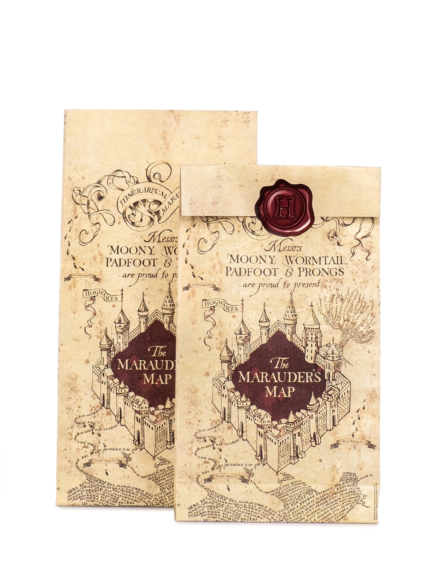 Sacs cadeaux Harry Potter pour fête motif Carte du Maraudeur beige avec sceau rouge