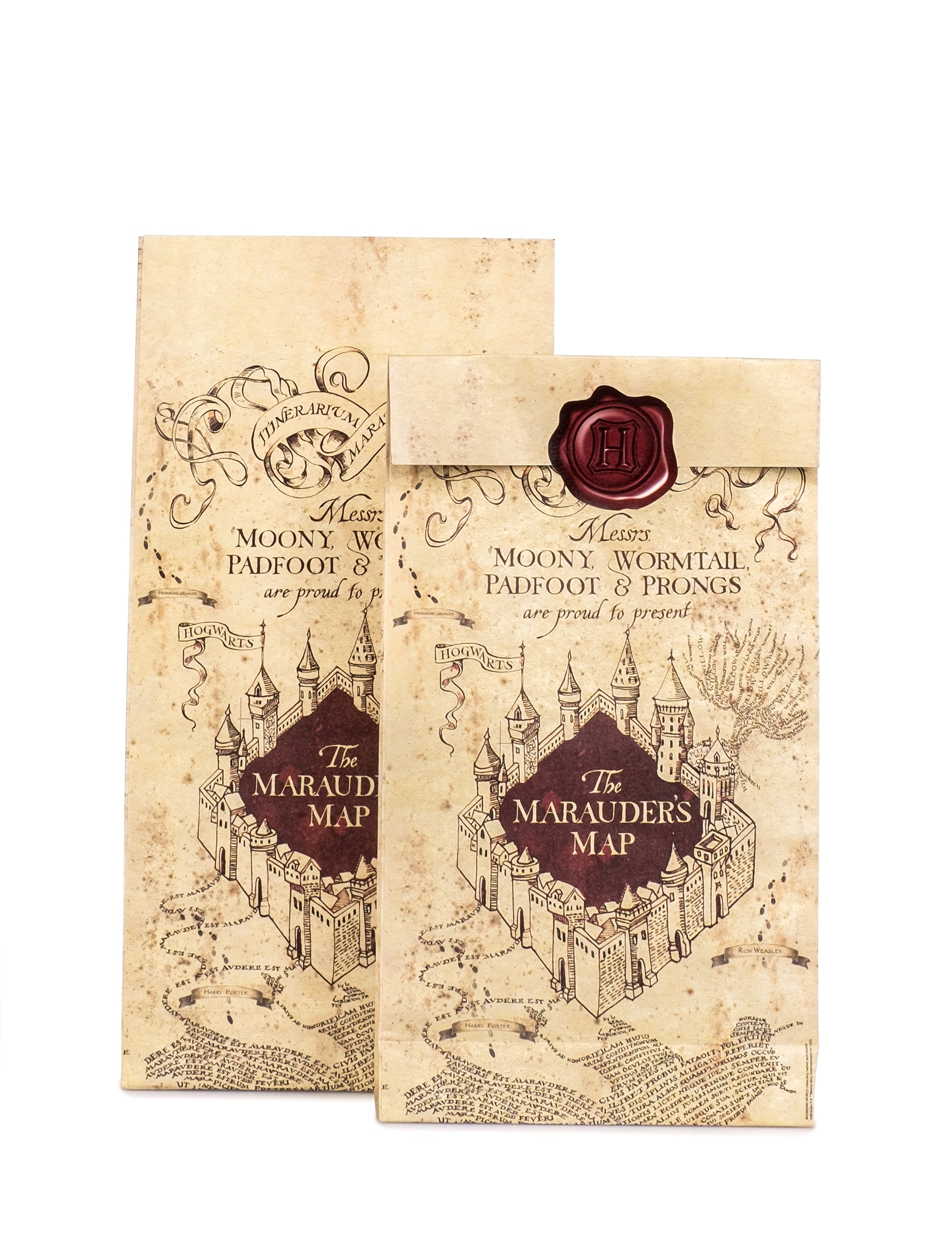 Sacs cadeaux Harry Potter pour fête motif Carte du Maraudeur beige avec sceau rouge