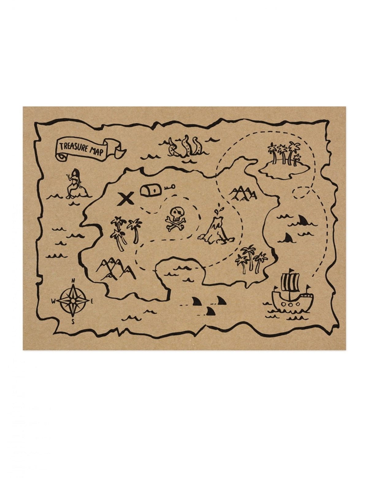 Set de table carte aux trésors pour enfant en papier kraft marron