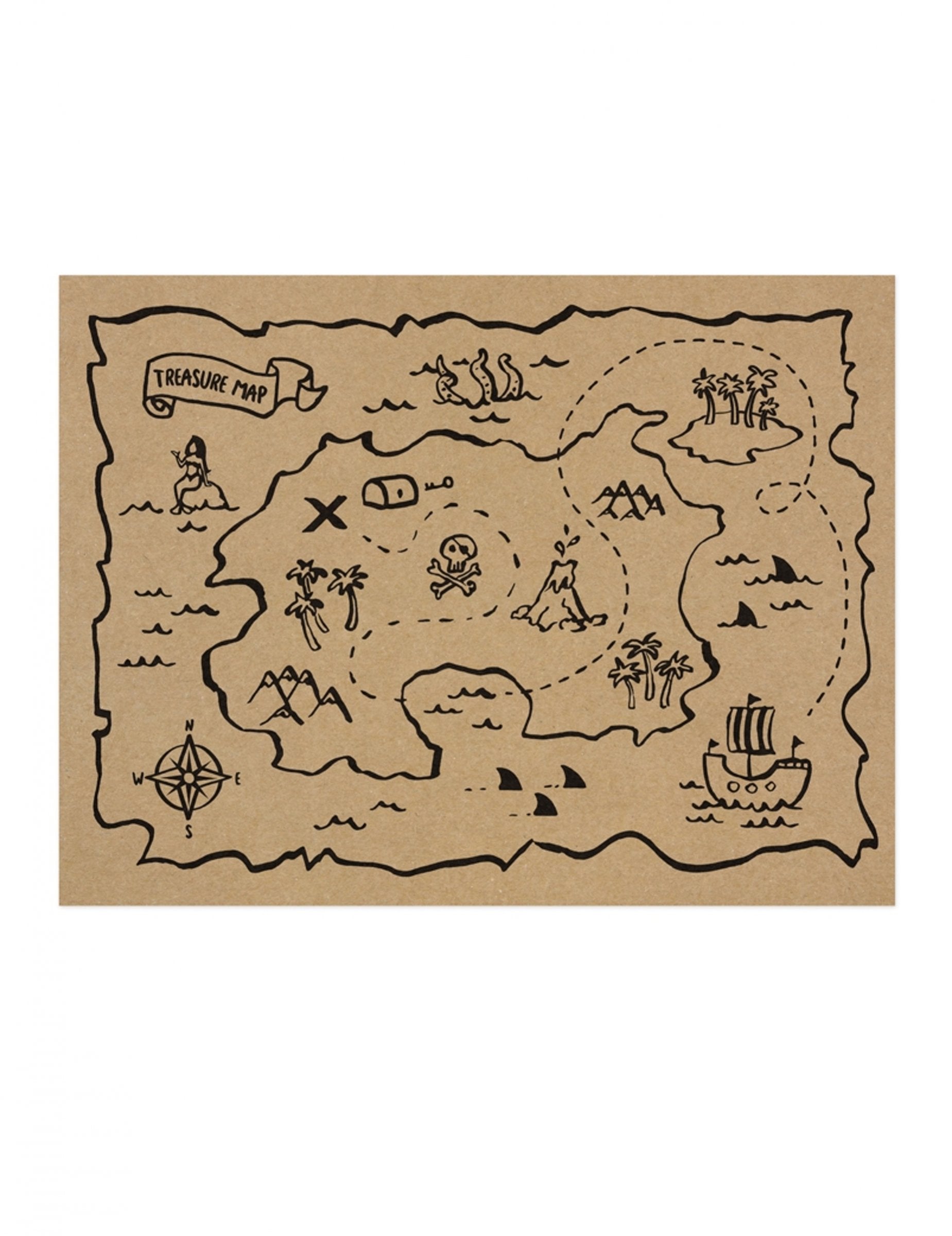 Set de table carte aux trésors pour enfant en papier kraft marron