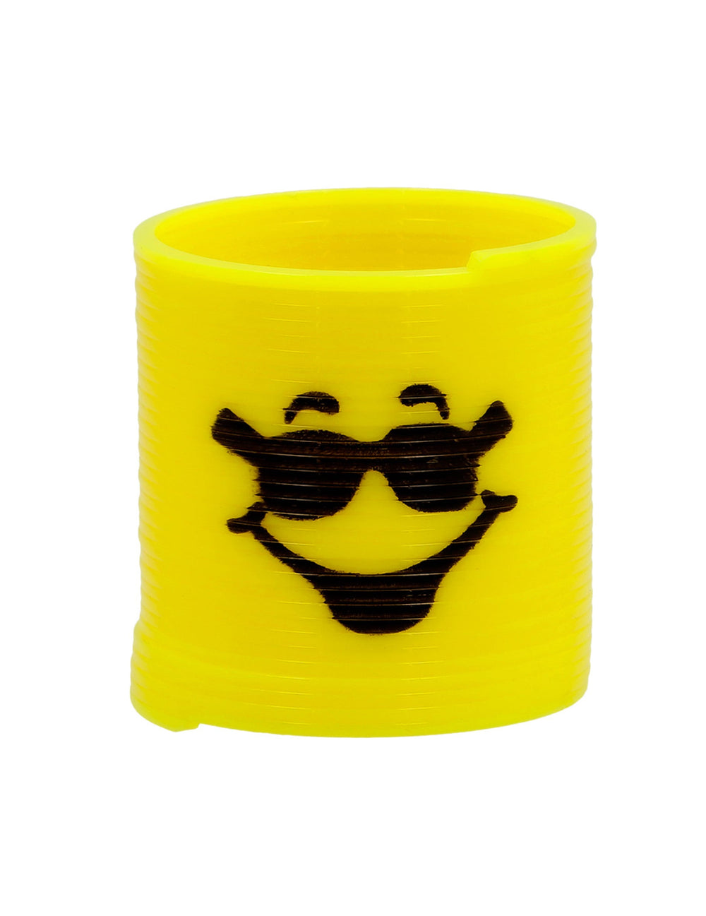 Zoom sur le ressort jaune avec smiley à lunettes du Slinkies Smileys