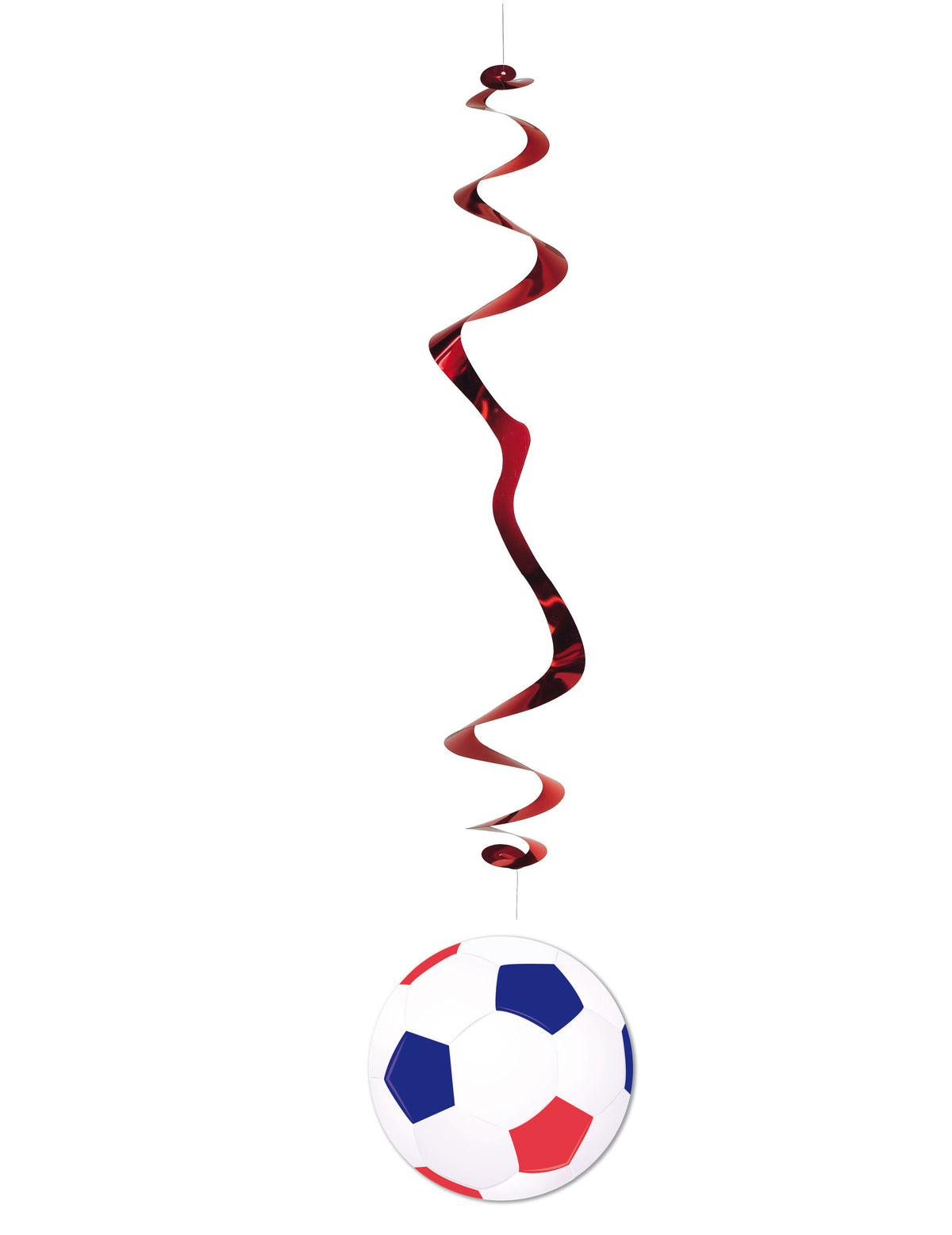 Suspension Ballon de Football bleu blanc rouge avec spirale rouge