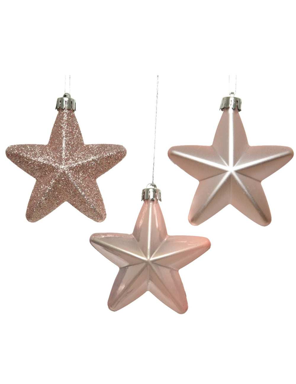 Suspensões estrelas para árvore de Natal cor de rosa pálido mate e com purpurina