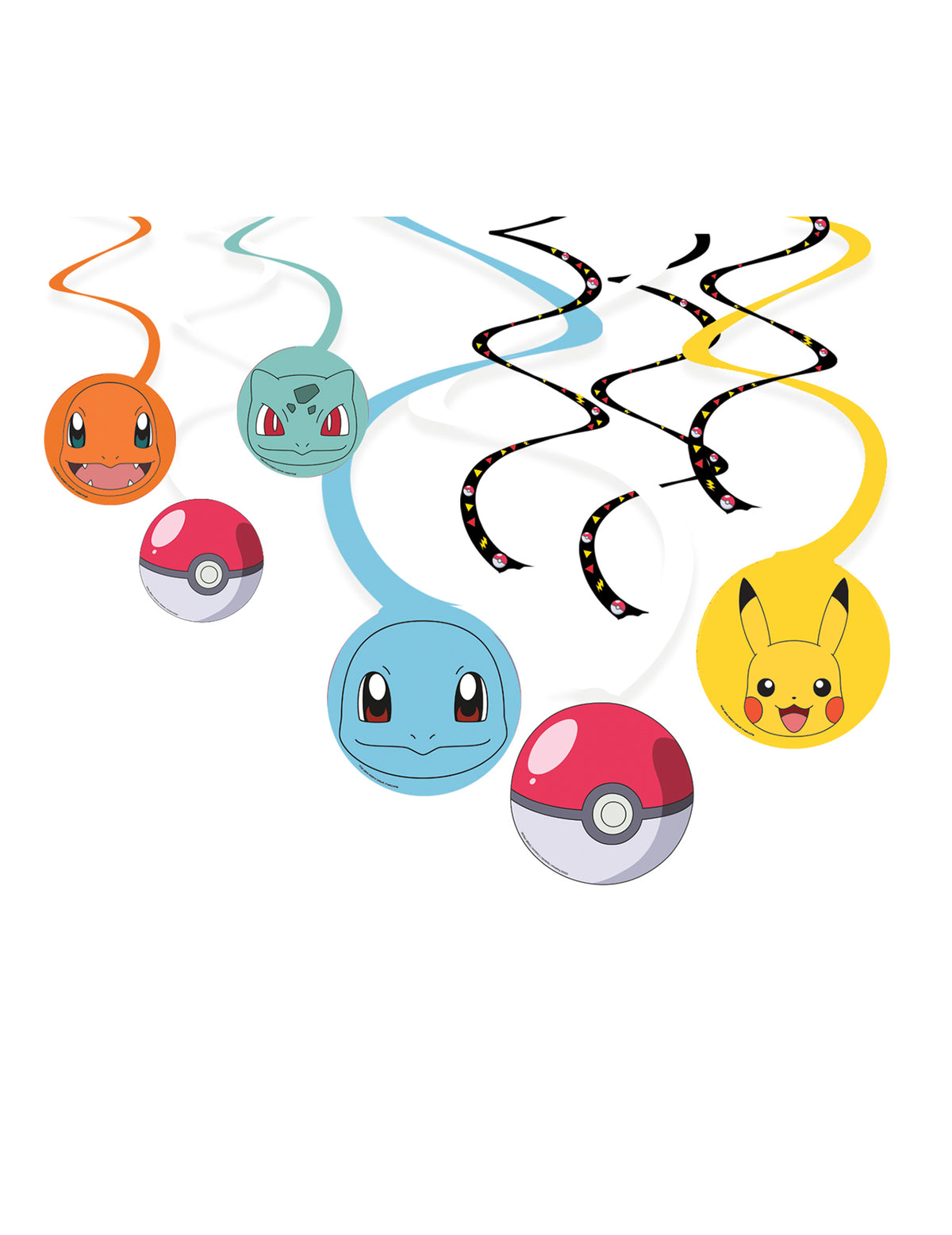 6 Suspensions spirales Pokémon Pikachu pour fête multicolores avec Pokéballs