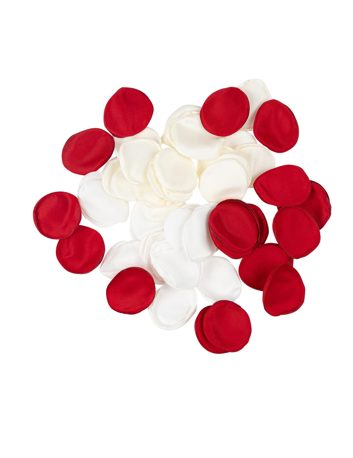 60 pétalas de cetim marfim branco e vermelho 3,5 cm