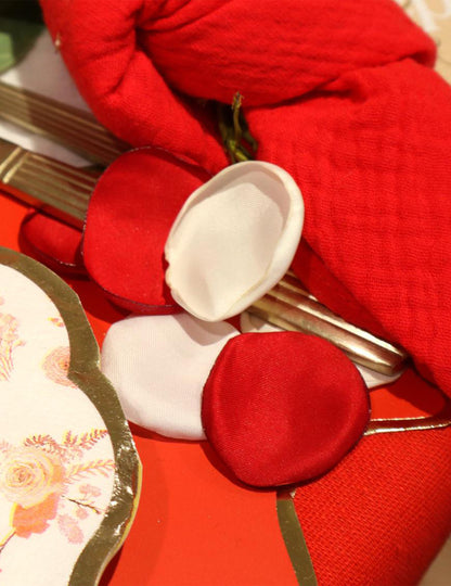 60 pétalas de cetim marfim branco e vermelho 3,5 cm