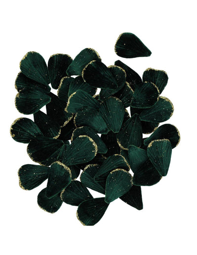 60 pétalas de veludo verde escuro e dourado 3 x 5 cm