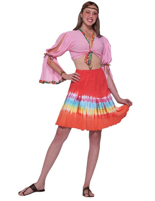 Jupe hippie batik des années 60 et 70 pour femme rouge multicolore