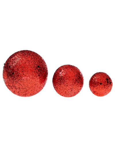 7 bolas vermelhas com glitter de 3,5 a 6,5 cm
